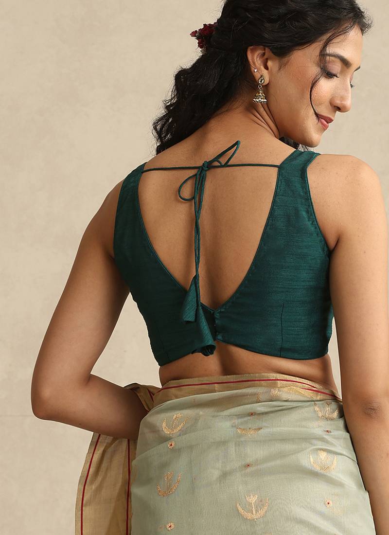 Green pure chanderi silk blouse