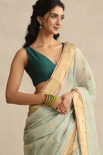 Green pure chanderi silk blouse