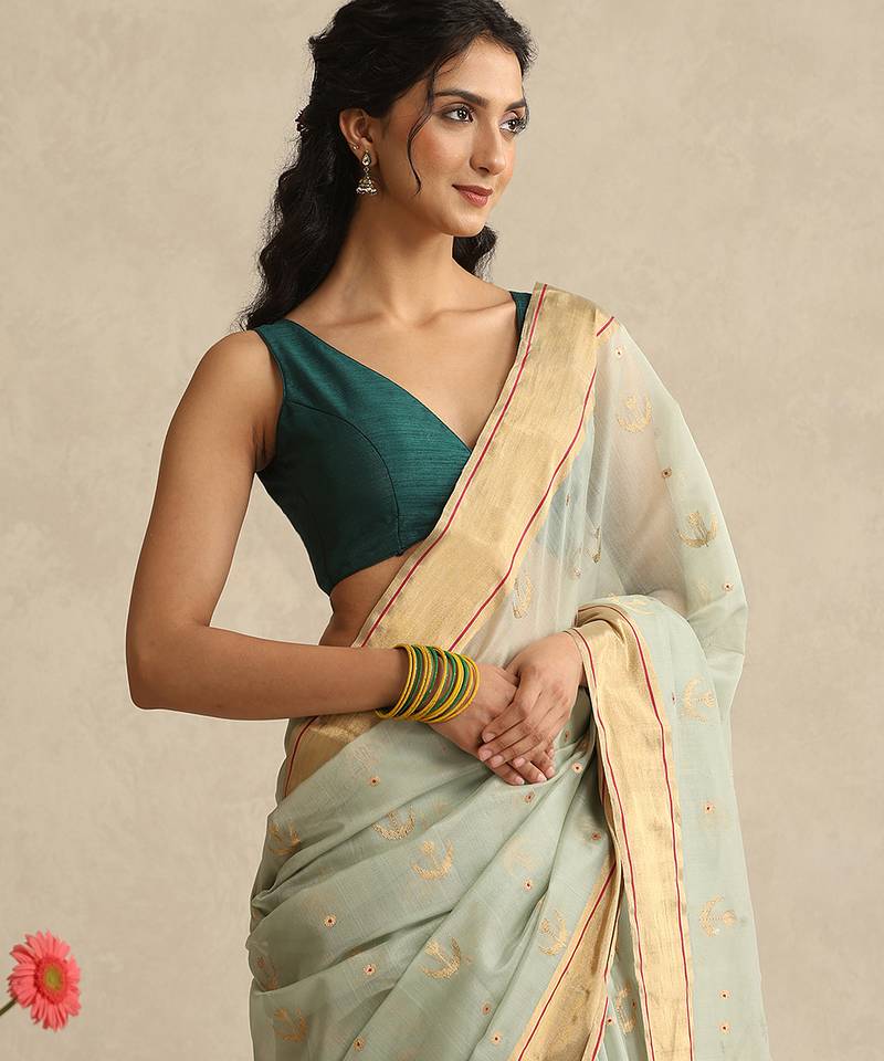 Green pure chanderi silk blouse