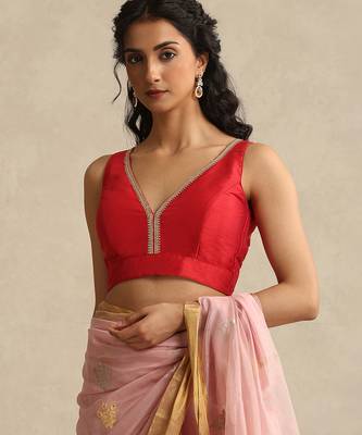 Pink embroidered pure chanderi silk blouse 1
