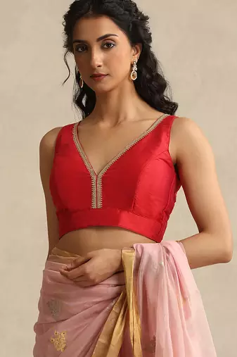 Pink embroidered pure chanderi silk blouse
