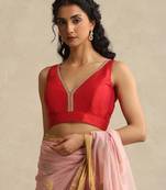Pink embroidered pure chanderi silk blouse