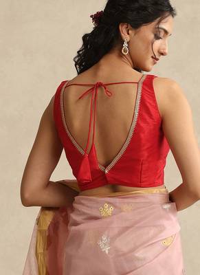 Pink embroidered pure chanderi silk blouse 2