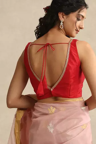 Pink embroidered pure chanderi silk blouse