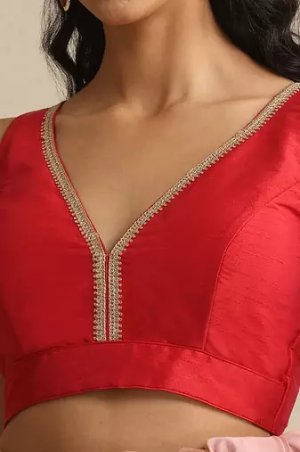 Pink embroidered pure chanderi silk blouse