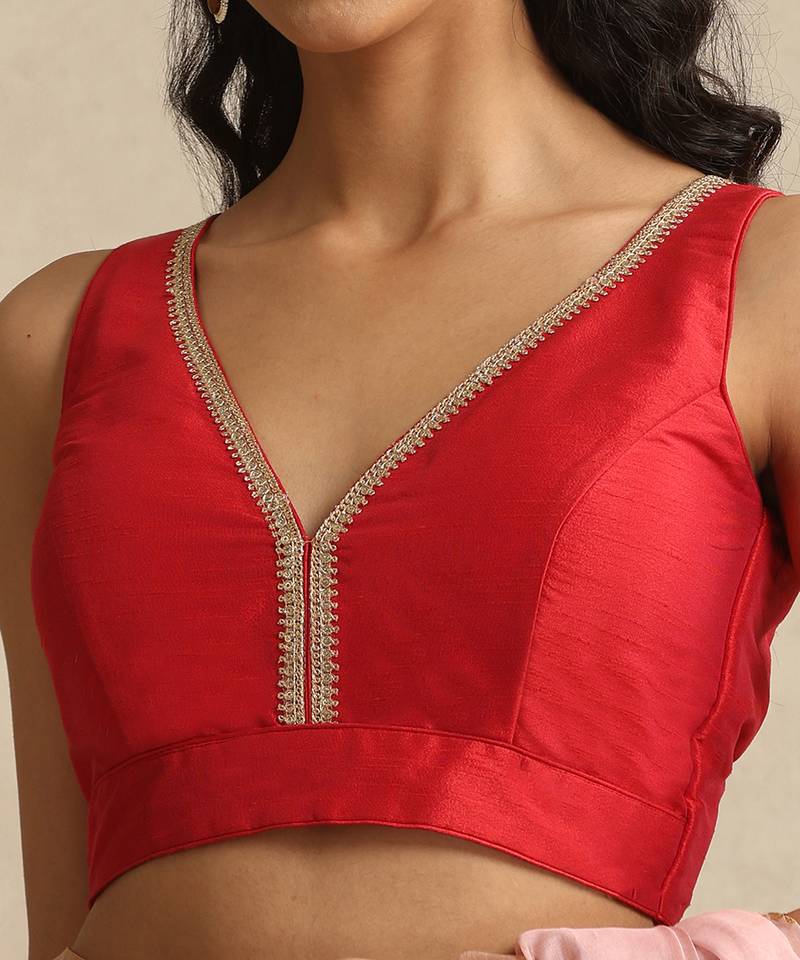 Pink embroidered pure chanderi silk blouse