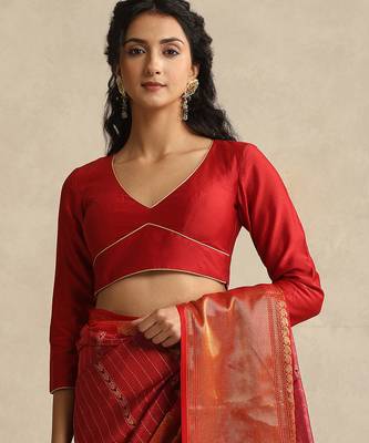 Red pure chanderi silk blouse 1