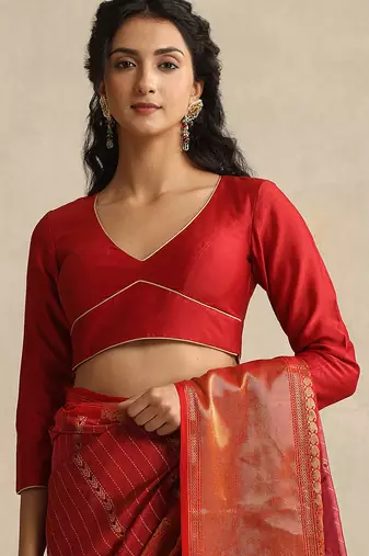 Red pure chanderi silk blouse