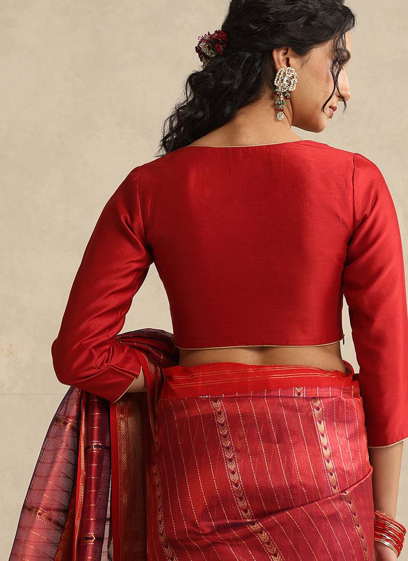 Red pure chanderi silk blouse