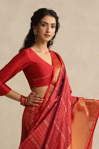 Red pure chanderi silk blouse