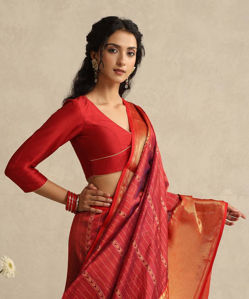 Red pure chanderi silk blouse