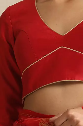 Red pure chanderi silk blouse