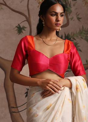 Orange and rani pink pure chanderi silk blouse 1