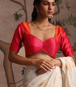 Orange and rani pink pure chanderi silk blouse