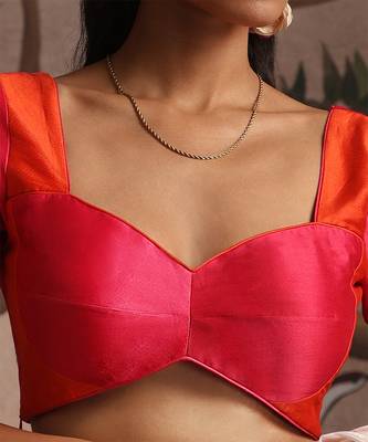 Orange and rani pink pure chanderi silk blouse 4