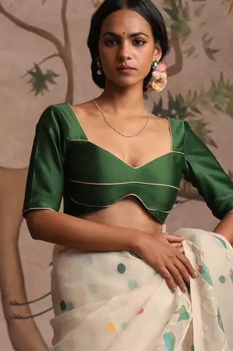 Green pure chanderi silk blouse