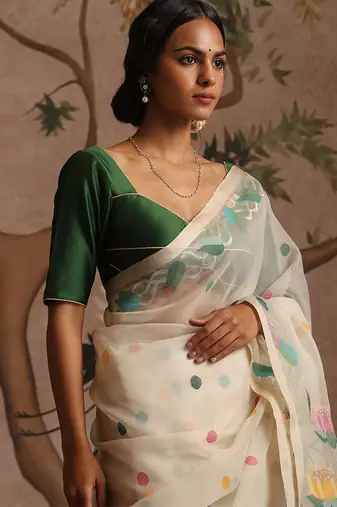 Green pure chanderi silk blouse