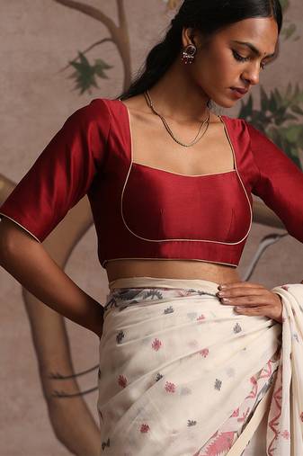 Red pure chanderi silk blouse