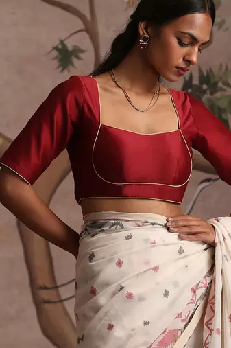Red pure chanderi silk blouse