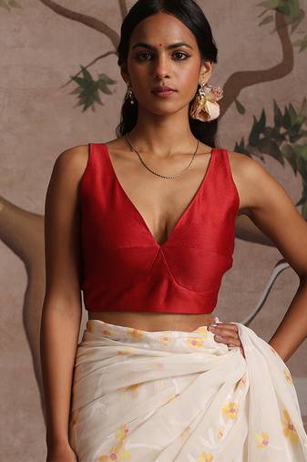 Red pure chanderi silk blouse