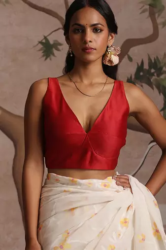 Red pure chanderi silk blouse