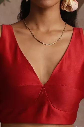 Red pure chanderi silk blouse
