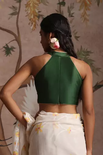 Green pure chanderi silk blouse