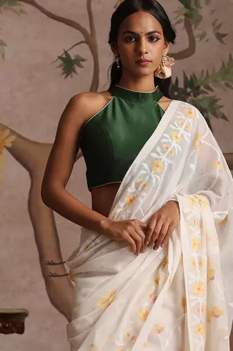 Green pure chanderi silk blouse