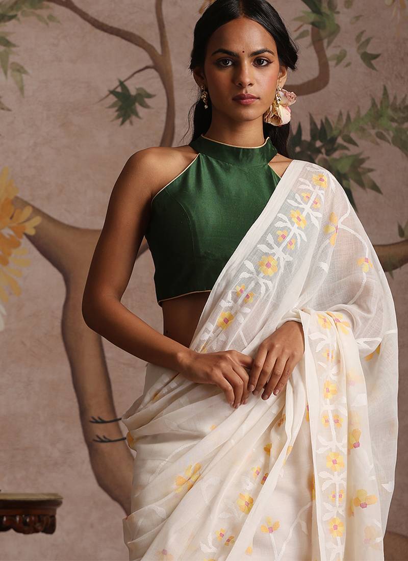 Green pure chanderi silk blouse