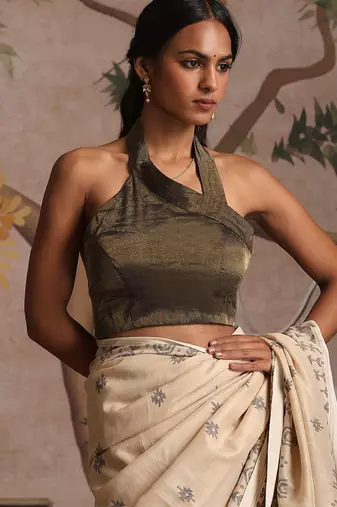 Black and gold tissue chanderi blouse