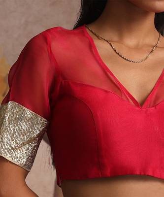 Hot pink pure organza silk blouse 4
