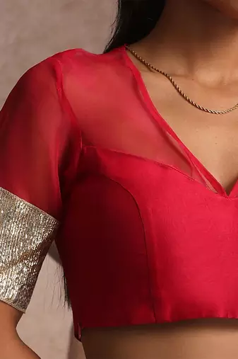 Hot pink pure organza silk blouse