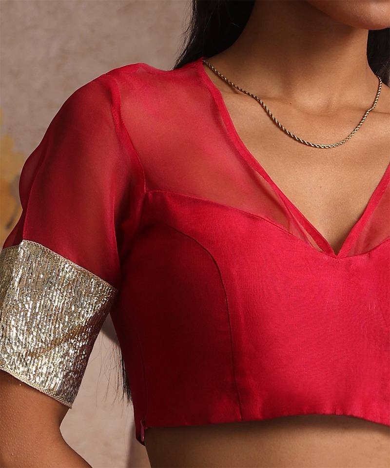 Hot pink pure organza silk blouse