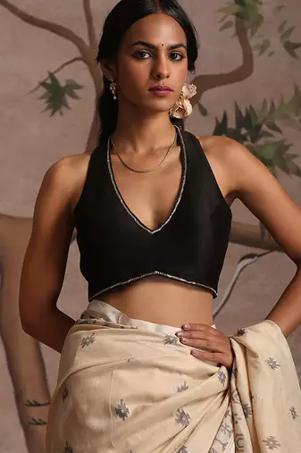 Black pure chanderi silk blouse