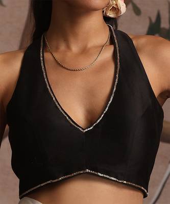 Black pure chanderi silk blouse 4