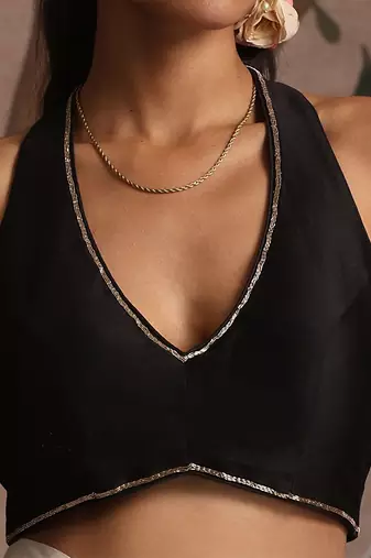 Black pure chanderi silk blouse