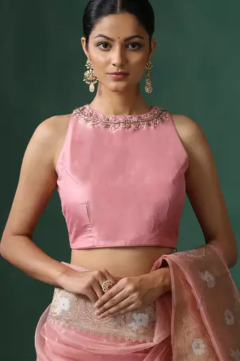 Pink embroidered pure silk blouse