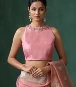 Pink embroidered pure silk blouse
