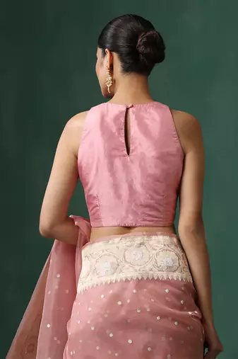 Pink embroidered pure silk blouse