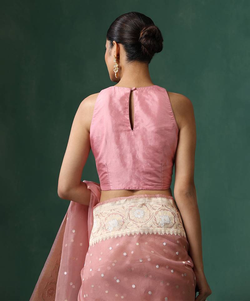Pink embroidered pure silk blouse