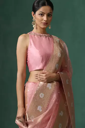 Pink embroidered pure silk blouse