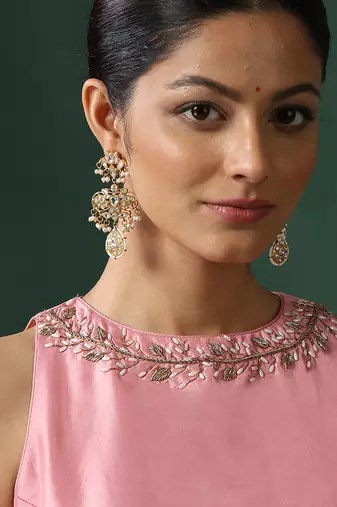 Pink embroidered pure silk blouse