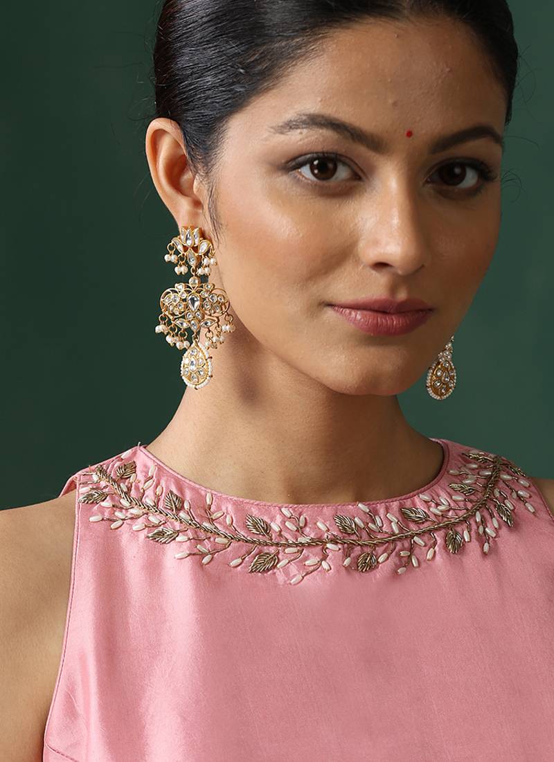 Pink embroidered pure silk blouse