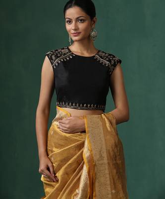 Black embroidered pure silk blouse 1