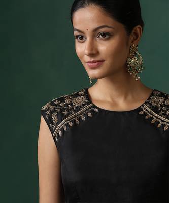 Black embroidered pure silk blouse 2