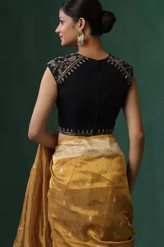 Black embroidered pure silk blouse