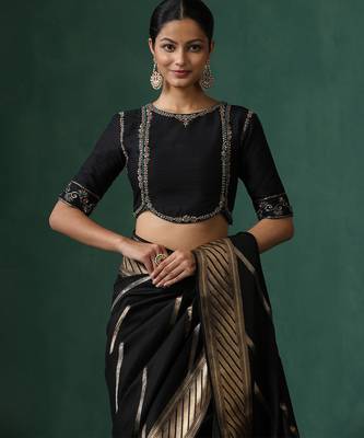 Black embroidered pure silk blouse 1