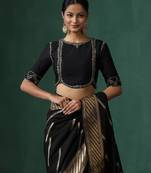 Black embroidered pure silk blouse