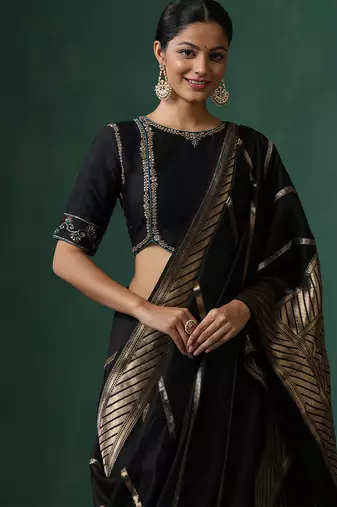 Black embroidered pure silk blouse