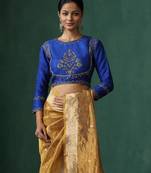 Blue embroidered raw silk blouse
